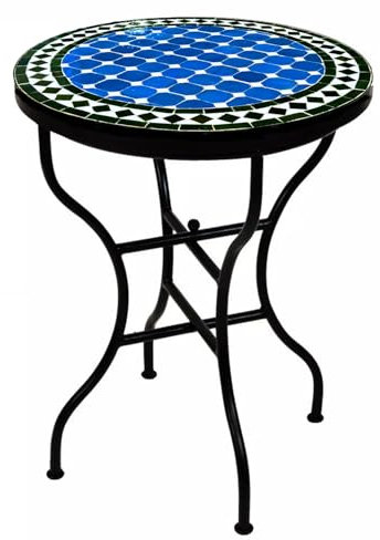 Marrakesch marockanskt mosaikbord rund Ø 60? cm hopfällbart? Handgjord av Marocko | Bistrobord trädgård balkong terrass | mosaik trädgårdsbord Marrakech blå svart orientaliskt utomhusbord