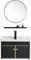 SZKTHD Moderno Juego De Tocador De Baño De Pared con Mueble Negro Espejo Redondo Y Lavabo De Cerámica Acabado Negro Mate con Detalles Dorados(51x31x48cm)