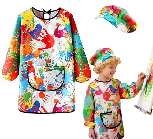 Ptyism Delantal Pintura Niños(Con Sombrero) Avental Pintura Criança丨Bata de Pintura Niños Escuela Para Pintar, Cocinar, Comer, Hacer Manualidades, Modelar Arcilla.