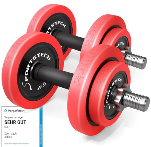 Sportstech 2in1 Hantelset mit Silikonüberzug, Deutsche Qualitätsmarke, Kurzhanteln & Langhantel in einem, Hanteln mit 20kg/30kg aus Gusseisen, effektives Fitness Krafttraining, AH300, Vergleichssieger