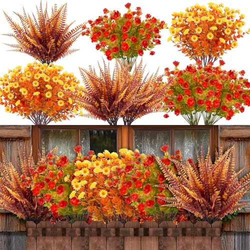 20 Bundles Artificial Fall Flowers for Outdoors Fall Decorations for Home