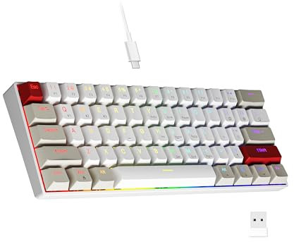 Newmen GM610 Gaming Tastatur Kabellos,60% Prozent Mechanische Bluetooth/2.4Ghz/Mit Kabel,61 Tasten RGB Beleuchtung Hot Swap Anti Ghosting TKL Mini QWERTY Keyboard für PC/Win/Mac,Rote Schalter