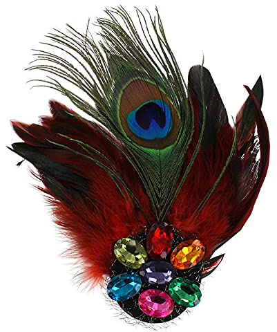 NEU Brosche Deluxe, Pfau-Federn mit Steinen, rot, 22cm x 15cm