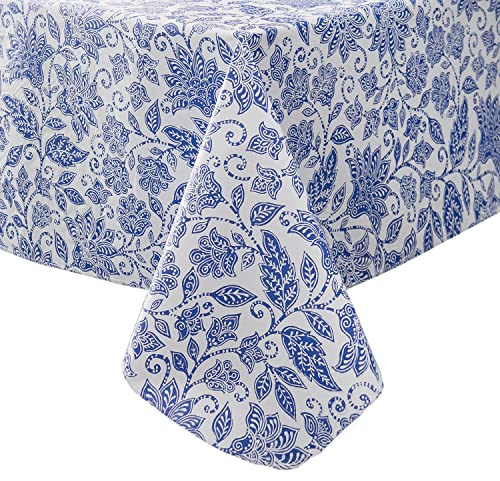 Pioggia Vinyl Tablecloth with Flannel Backed Waterproof Oil-Proof PVC Table Cloth Wipeable Spill-Proof Plastic Table Cover for Indoor and Outdoor(Flower, 60 x 84 Inch Rectangle)