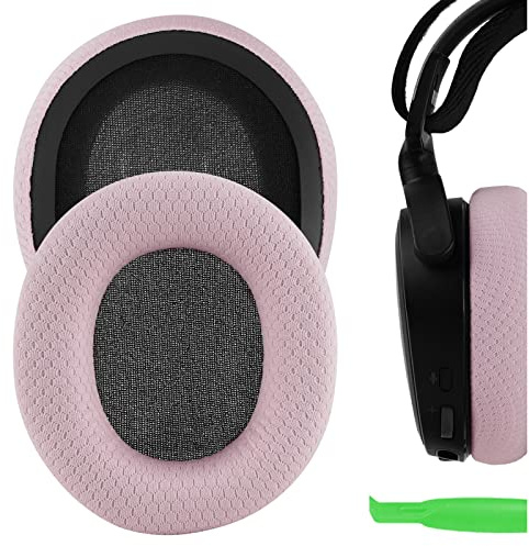 Geekria Comfort Mesh Fabric Replacement Ear Pads for SteelSeries Arctis Prime, Arctis PRO, Arctis 9X, Arctis 7, Arctis 5, Arctis 3 Headphones Ear Cushions, Headset Earpads, Ear Cups Repair (Pink)
