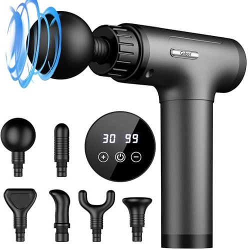 Gvber Massage Gun Deep Tissue 30 Speeds 6 Heads, Grey