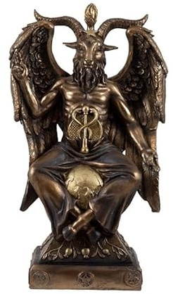 DRW Figura Baphomet Figura del bene e del male Finitura Bronzo in Resina Dipinto a Mano 18x11x31 cm