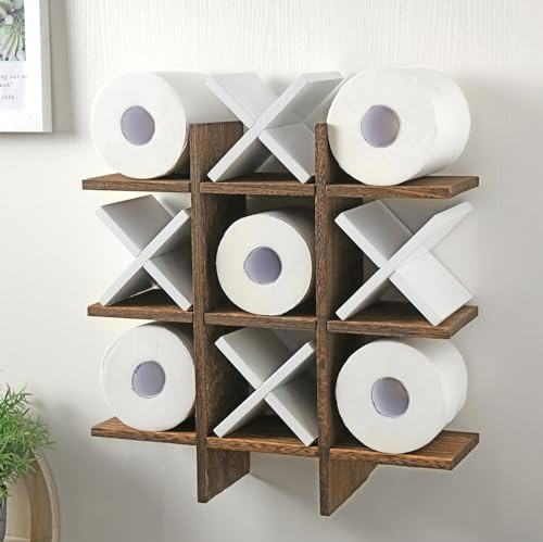 Weysat Tic Tac Toe Toilet Paper Holder,White, Dark Brown