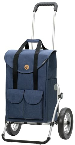 Andersen Einkaufstrolley - klappbar - 54 Liter | Aufhängung für Einkaufswagen - belastbar 50 kg - Aluminium - Metallspeichen-Rad Ø 25 cm - Royal Shopper Jacob blau