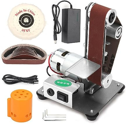 Lijadora orbital, Mini lijadora de banda eléctrica, pulidora DIY, amoladora multifuncional, afilador de bordes con 10 Uds. De bandas de lijado para fabricación de metales, carpintería y pulido(Set2)