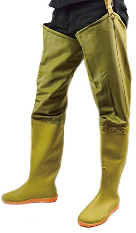 HWBZSZY Herren Damen PVC/Nylon Wathose wasserdichte Fischer Teichhose 41-45 Größe Leichte rutschfest Angler Watstiefel 80Cm Hoch Fishing Boots Jagd Stiefel,Gelb,41 EU