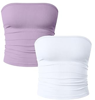 OQQ Damen Tube Tops 2er Pack Ohne Ärmel Slim Fit Camilose Top Cropped Oberteil Tank Top für Damen