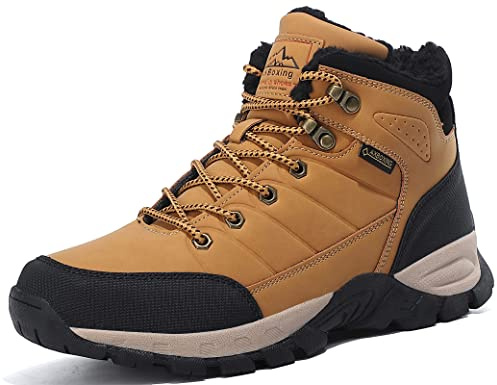 ARRIGO BELLO Stivali Uomo Scarpe Invernali Scarponi Stivaletti da Trekking Neve Caldo Pelliccia Fodera Passeggio Scarponcini Taglia 41-46 (A-Giallo, 44)