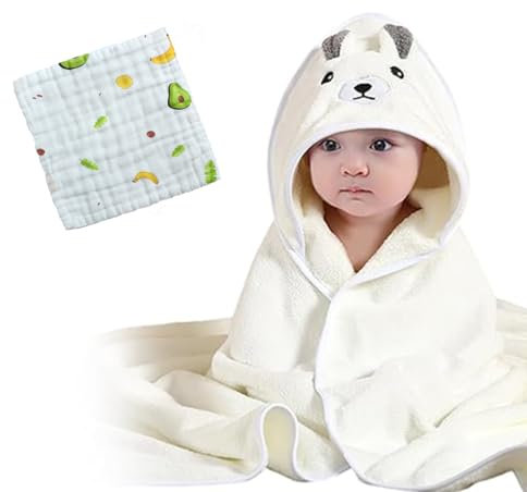 Asciugamano Neonato, Asciugamano con Cappuccio per Bambini Cotone, Super Assorbente e Morbido Poncho da Bagno, Regali per la Nascita, Bagno, con piccolo asciugamano, per Ragazzi Ragazze, 80 x 80 cm