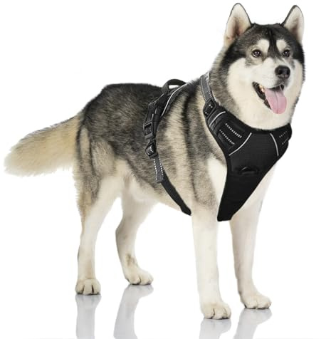 Vnvnvnv Dog Harness for Large Dogs, No Pull Anti-Pull Heavy Duty Adjustable Vest with 2 Leash Clips, Reflective Strips Safety Design for Walking, Training, Hiking (Large, Black)