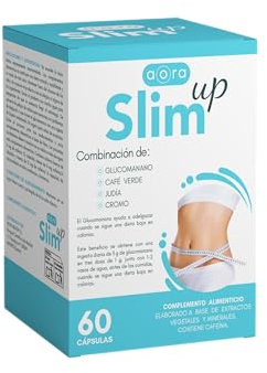 AORA SLIM UP | Complemento natural para adelgazar | Reduce grasas y carbohidratos | Saciante | Glucomanano, Cromo y Alubia blanca | Baja de peso y de IMC con ingredientes naturales