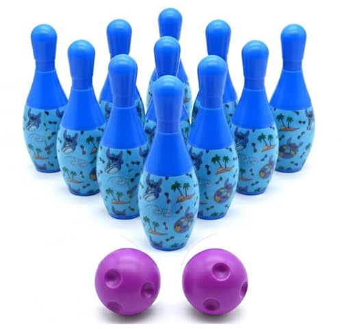 Disney Stitch Kids Bowling Toy Set – 10 Pins and 2 Balls – Mini Bowling Game for Toddlers – Indoor Outdoor Fun – Gift for Girls 3+Years - Size: 11cm