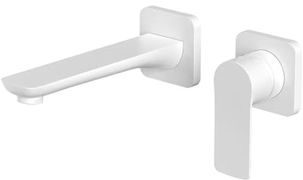 TYMYW Robinet Salle de Bain Encastré Double Trou Robinet Lavabo Mitigeur À Poignée Unique en Laiton,Blanc