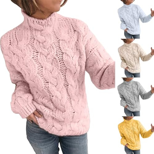 Maglione lavorato a maglia a trecce da donna alla moda con collo a polo maglione a maglia grossa autunno inverno dolcevita maglioni eleganti casual all'uncinetto maglioni a collo alto maglieria