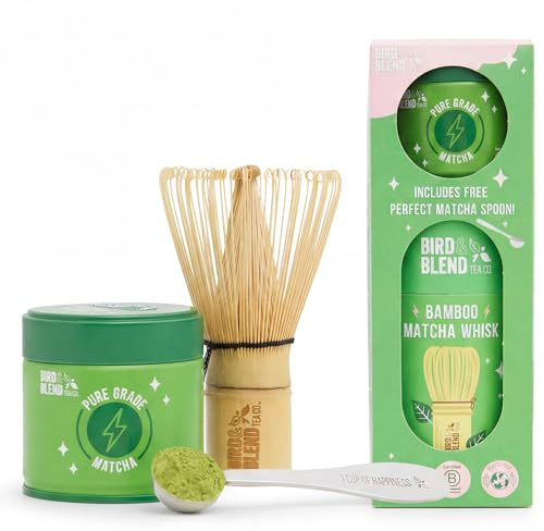 Bird & Blend Ceremonial Grade Matcha Starter Kit 30g, Whisk & Spoon Set | Japanese Matcha Powder - Antioxidant Green Tea Energy Kit for Beginners