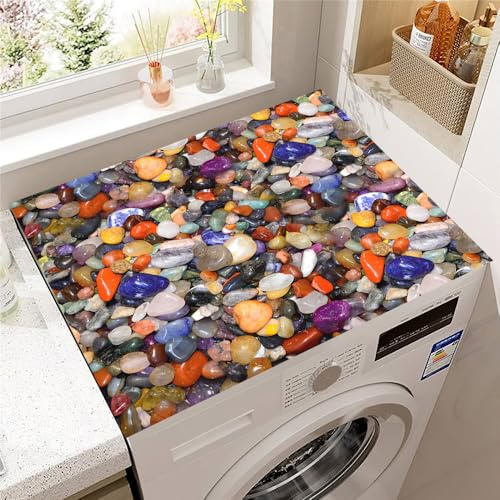 Hearda Housse Machine a Laver Impression Pierre,Dessus Tapis Lave Linge Antidérapant,Housse de Protection pour Machine à Laver Top,Tapis de Protection pour Dessus Sèche-Linge (Coloré,60x60cm)