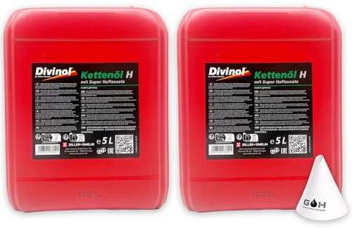Divinol Kettenöl H | 10 L | Sägekettenöl | VG 100 | Haftöl für Motorsäge | (84150) | Kettenöl mit Haftzusatz – Verschleißschutz für Kette & Schwert – mineralisch | mit Trichter