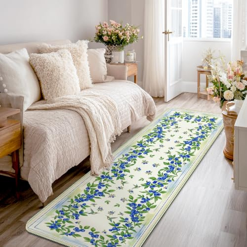 Blueberry – Tapis de couloir rectangulaire, antidérapant, esthétique, pour cuisine, entrée, buanderie, table de chevet, 6,1 x 2,4 m, bleu