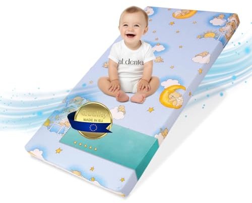 Cuna colchón, 70 x 140 cm – Colchón para bebé niños de enrollable azul Talla:70 x 140 cm