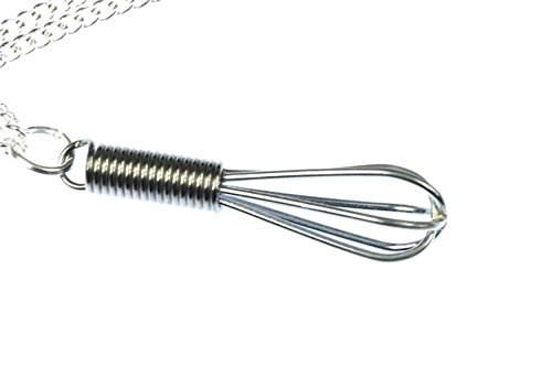 Miniblings visp kök halsband – handgjorda modesmycken I kedja med hänge längd: 60 cm – kockin visp bakning silver, 33mm, Metall