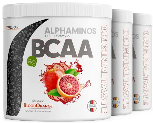BCAA Pulver 900g BLUTORANGE - Alphaminos BCAA 2:1:1 Drink mit 8000 mg B.C.A.A. - unfassbar leckerer Geschmack, Essentielle Aminosäuren Leucin, Isoleucin & Valin - vegan - laborgeprüft mit Zertifikat