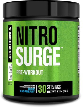 Nitrosurge Pre Workout Powder - 6g L-Citrulline, 3.2g Beta Alanine, 2.5g Betaine Anhydrous, 360mg Caffeine Anhydrous - 30 Servings, Blue Raspberry