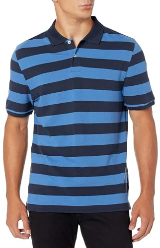 Amazon Essentials Polo en Coton Piqué Coupe Ajustée Homme, Noir Bleu Motif Rayures Rugby, M