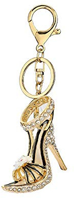 Schlüsselanhänger mit Blumenmotiv und Strasssteinen, glitzernde Sandalen