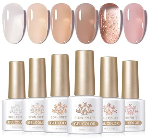BORN PRETTY UV Nagellack Natur Rosa, Shellac Rose Natur Gel Nagellack Rosa Töne Strawberry Serie Farbe Gel Nagellack UV-LED Nagellack UV Gel Gel Lack 7ml 6 Flaschen Set