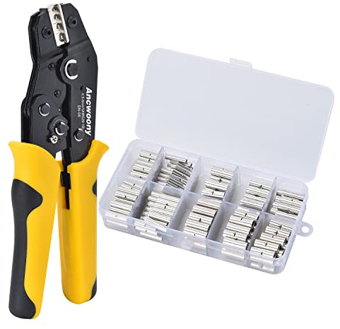 ANCWOONY Wire Crimping Tool Kit for Non-Insulated Terminals Ratcheting Crimper Plier AWG20-10 with 240pcs BN Non-Insulated Butt Connectors Kit Crimp Connectors Set
