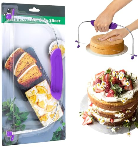 Adjustable Cake Leveler Cutter, Baking Supplies Tool for Kitchen, Professional Large Size Cake Cutter Slicer for Leveling, Single Stainless Steel Wire and Plastic Handle (Purple, 1pc)