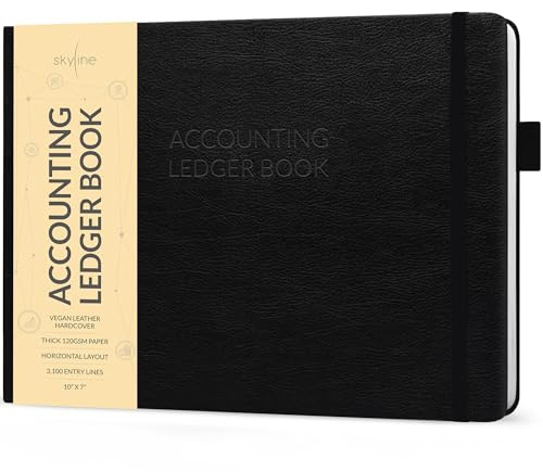 Skyline Libro de contabilidad – Diario de registro columnar para contabilidad personal y pequeña empresa – Registro de gastos de dinero, tapa dura, 10 x 7 pulgadas (negro)