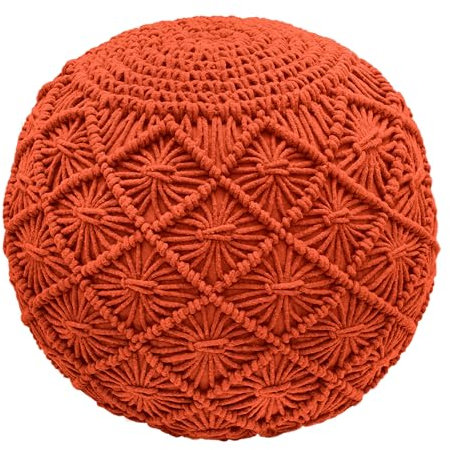 COTTON CRAFT Geflochtener Makramee-Pouf – gestrickte Baumwollkordel, bequemer, runder Dori-Pouf – vorgefüllter Ottoman-Fußstütze, Sitzsack – gefüllter Boho-Sitzsack mit marokkanischem Akzent –