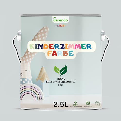derendo Kinderzimmer Wandfarbe – Umweltfreundlich, Geruchsneutral, Hohe Deckkraft, Schadstofffrei – Farbenfrohe Auswahl pastellfarben Farbe (Grau - Elefantengrau, 2,5 Liters)