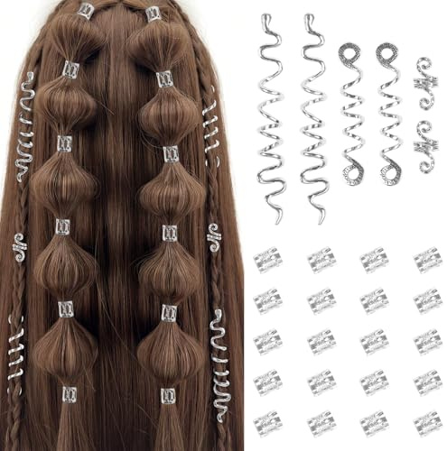TEBIEKOY 26pcs Gold Hair Accessories for Women Loc Hair Jewelry for Braids Metal Dreadlock Beads Set Snake Hair Clips Decoration