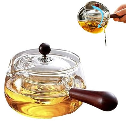 etsqwe-uk 360 Rotation Tea Maker Glass Teapot with Infuser,Chinese Gongfu Teaware Tea Pot,Portable Clear Tea Kettle with Wooden Handle for Home,Travel,Gifting,Loose Tea,Clear