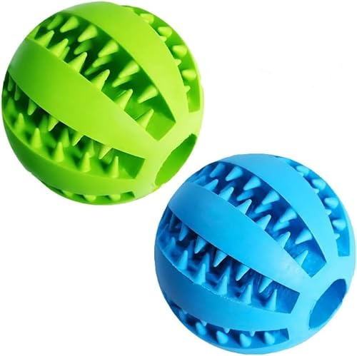 Kauspielzeug für Hunde, Zahnpflege-Ball mit Leckerli-Spender, Entlastung beim Zahnen, Blau und Grün, 4 Stück (2 Stück)