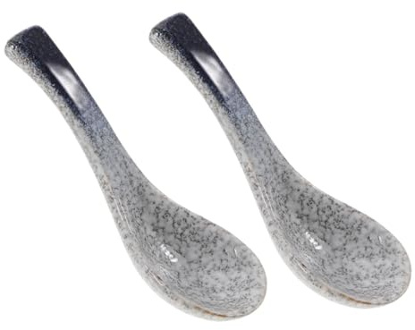 Cabilock 2 Piezas Cucharas Soperas de Cerámica Estilo Japonés de Cucharas de Porcelana Retro para Ramen Arroz Té para Servir Porciones Pequeñas