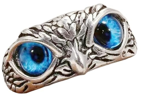 Sanixa Karma NH10109255 Damenring Eule Silber Blau Acryl verstellbarer Ring Damenschmuck Damen Geschenk Frauen Fingerring Eulenring