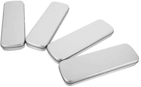 NOLITOY Tinplate Pencil Cases Set Pencil Container 4pcs for Students, Silver Colour Simple Design, Easy to Use and Safe for School Or Office Storage