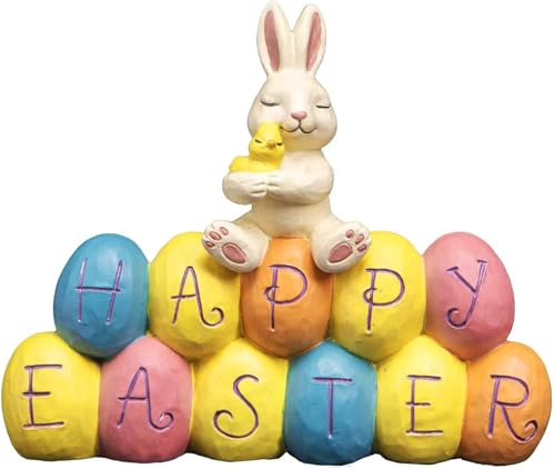 MeritMode Easter Bunny Figurine Decorations - Hand Painted Sping Rabbit Statue Ornament - Easter Animal Tabletopper Accessories Sculpture for Party,Garden,Home Decorations,4.8 Inch,Polyresin