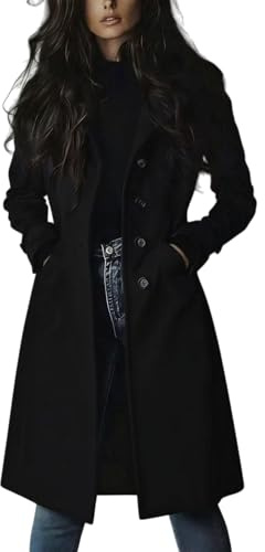 Giacca in pelle scamosciata per le donne Autunno Retro Doppio Petto Classico Risvolto Sottile Signore Faux Suede Cappotto Elegante Camoscio Lungo Trench Cappotto, Nero , L