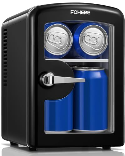 FOHERE Minikylskåp 4 liter/6 burkar, kyl- och värmefunktion, minikylskåp med 220V AC/12V DC för rum, kosmetika, kontor, bilar, drycker, litet tyst kylskåp, svart