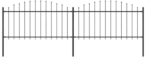 Kaloriko Valla de jardín con punta de lanza de acero, 359 x 150 cm, color negro, 2 paneles de valla con postes, estera de doble varilla estable, protección visual y barrera para parcelas, terraza y