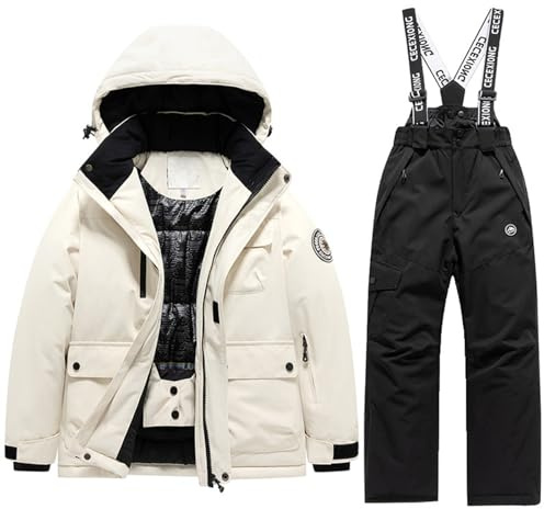 Generisch Combinaison de ski d'hiver pour garçons et filles, chaude, thermique, pour activités de plein air, par temps froid, robuste, imperméable, coupe-vent (noir, 12-13 ans)